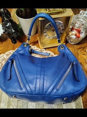 B. MIKOWSKI Blue Leather Shoulder Bag with Top Handle